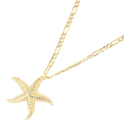 14K Gold Starfish Charm Pendant with 3.1mm Figaro 3+1 Chain Necklace