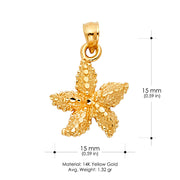 14K Gold Starfish Charm Pendant with 2.3mm Figaro 3+1 Chain Necklace