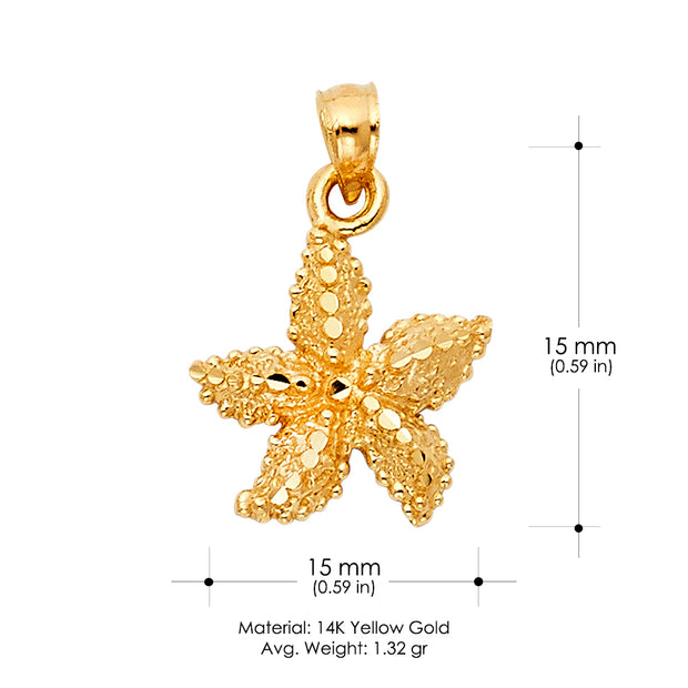 14K Gold Starfish Charm Pendant with 2.3mm Figaro 3+1 Chain Necklace