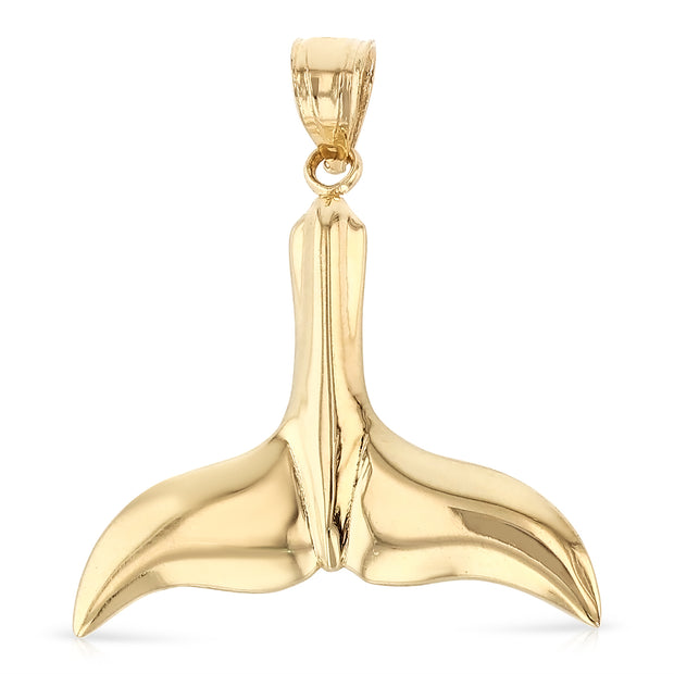 14K Gold Tail of Dolphin Charm Pendant with 1.5mm Flat Open Wheat Chain Necklace
