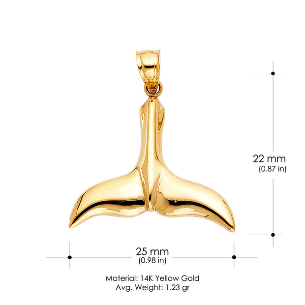 14K Gold Tail of Dolphin Charm Pendant with 1.5mm Flat Open Wheat Chain Necklace