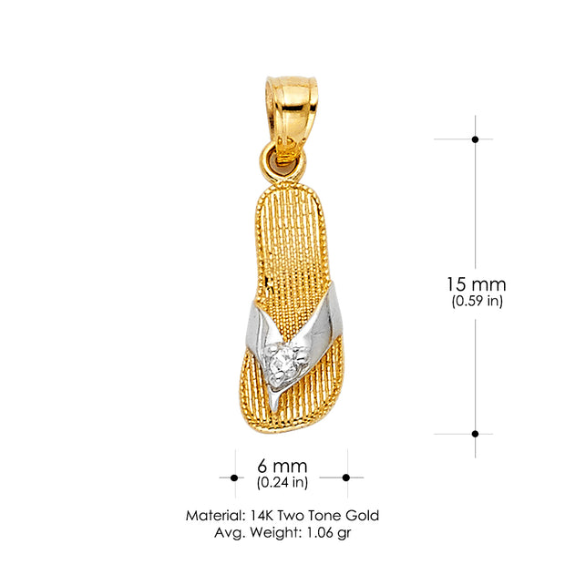 14K Gold CZ Sandal Charm Pendant