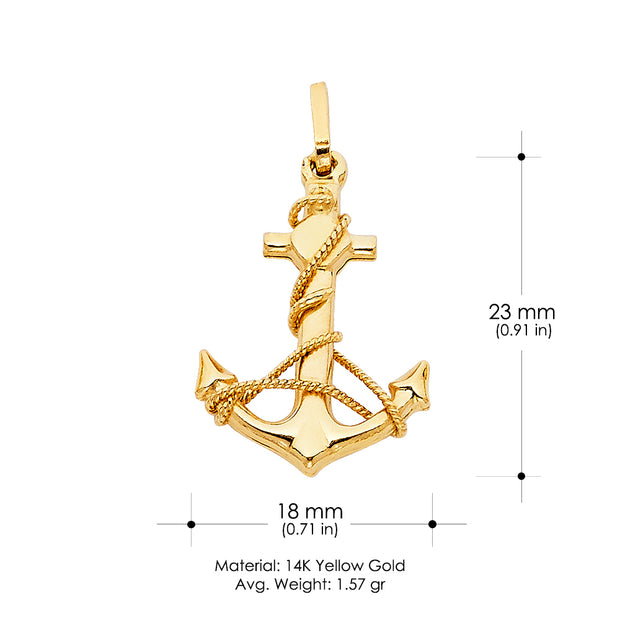 14K Gold Anchor Charm Pendant