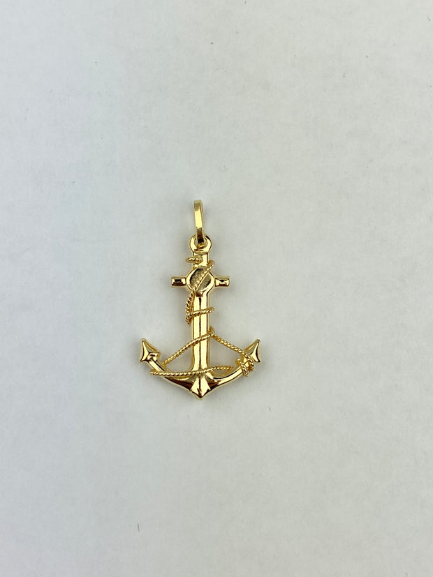 14K Gold Anchor Charm Pendant