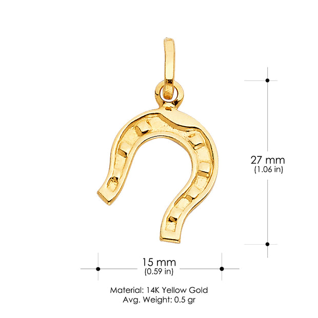 14K Gold Lucky Horseshoe Charm Pendant