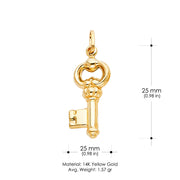 14K Gold Key Charm Pendant