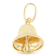14K Gold Bell Charm Pendant with 1.2mm Flat Open Wheat Chain Necklace