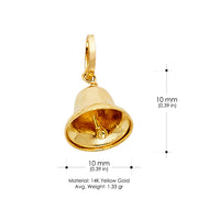 14K Gold Bell Charm Pendant with 1.6mm Figaro 3+1 Chain Necklace