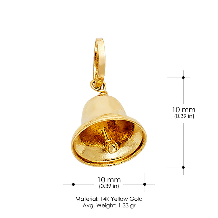 14K Gold Bell Charm Pendant with 1.2mm Flat Open Wheat Chain Necklace