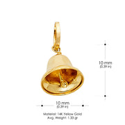 14K Gold Bell Charm Pendant with 0.9mm Singapore Chain Necklace