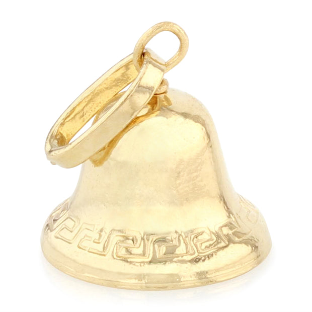14K Gold Bell Charm Pendant with 1.2mm Flat Open Wheat Chain Necklace