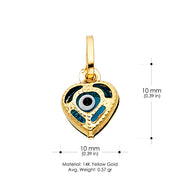 14K Gold Evil Eye Heart Charm Pendant with 1.2mm Flat Open Wheat Chain Necklace