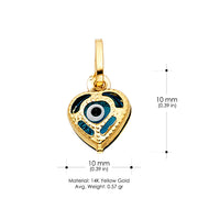 14K Gold Evil Eye Heart Charm Pendant with 0.9mm Singapore Chain Necklace