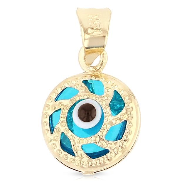 14K Gold Evil Eye Charm Pendant with 1.6mm Figaro 3+1 Chain Necklace