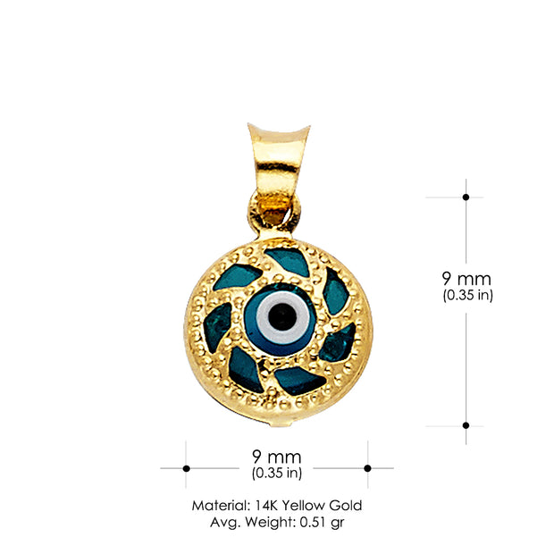 14K Gold Evil Eye Charm Pendant with 0.8mm Box Chain Necklace