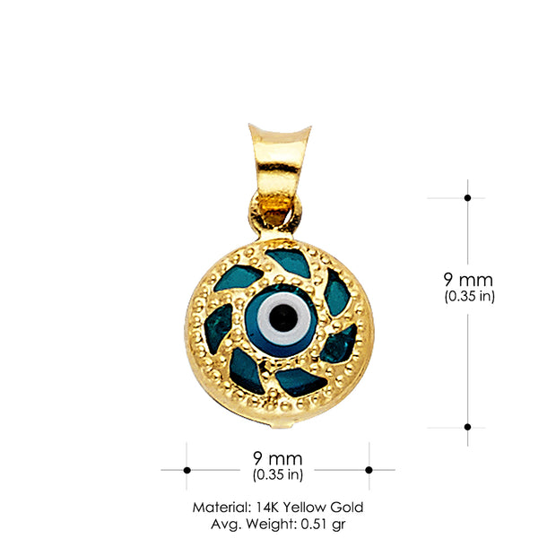 14K Gold Evil Eye Charm Pendant with 1.6mm Figaro 3+1 Chain Necklace