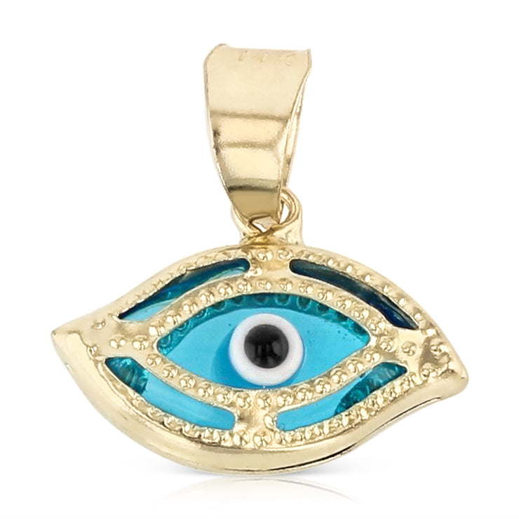 14K Gold Evil Eye Charm Pendant with 0.9mm Singapore Chain Necklace