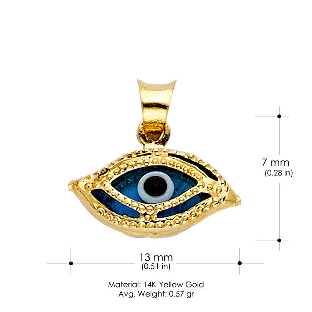 14K Gold Evil Eye Charm Pendant with 1.6mm Figaro 3+1 Chain Necklace