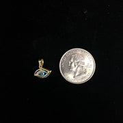 14K Gold Evil Eye Charm Pendant with 0.8mm Box Chain Necklace