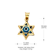 14K Yellow Gold Evil Eye Star Charm Tiny Pendant For Necklace or Chain