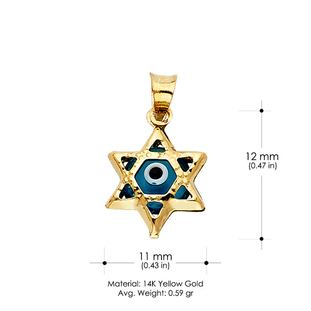 14K Yellow Gold Evil Eye Star Charm Tiny Pendant For Necklace or Chain