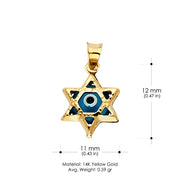 14K Gold Evil Eye Star Charm Pendant with 0.9mm Singapore Chain Necklace
