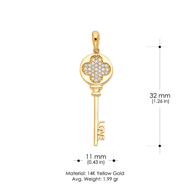 14K Gold Love Key Charm Pendant