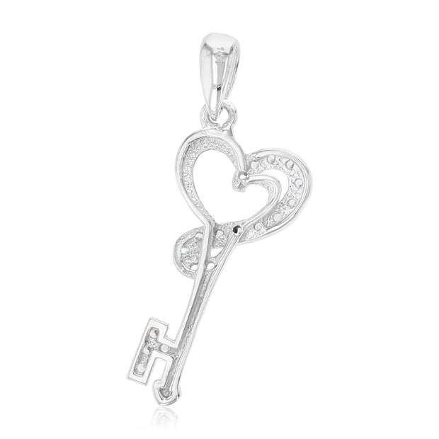 14K Gold CZ Heart Design Key Charm Pendant