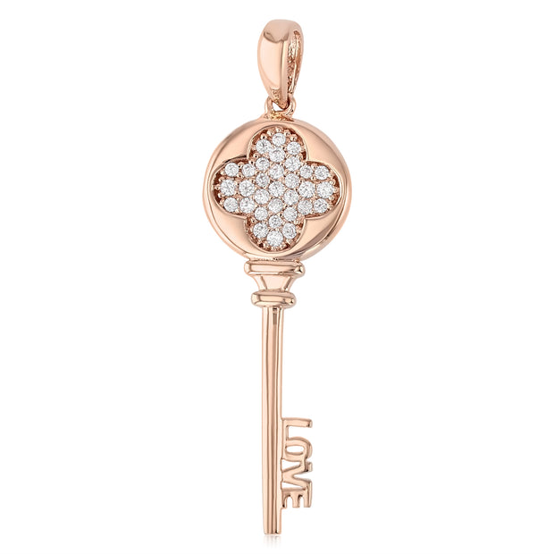 14K Gold Love Key Charm Pendant