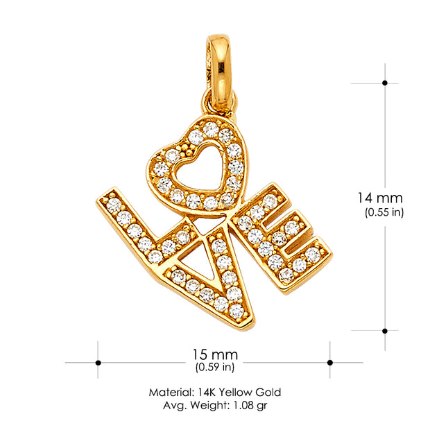 14K Gold CZ Love Charm Pendant