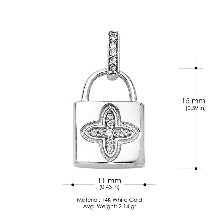 14K Gold CZ Lock Charm Pendant