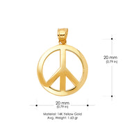 14K Gold Good Vibes Peace Sign Charm Pendant