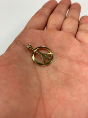 14K Gold Good Vibes Peace Sign Charm Pendant