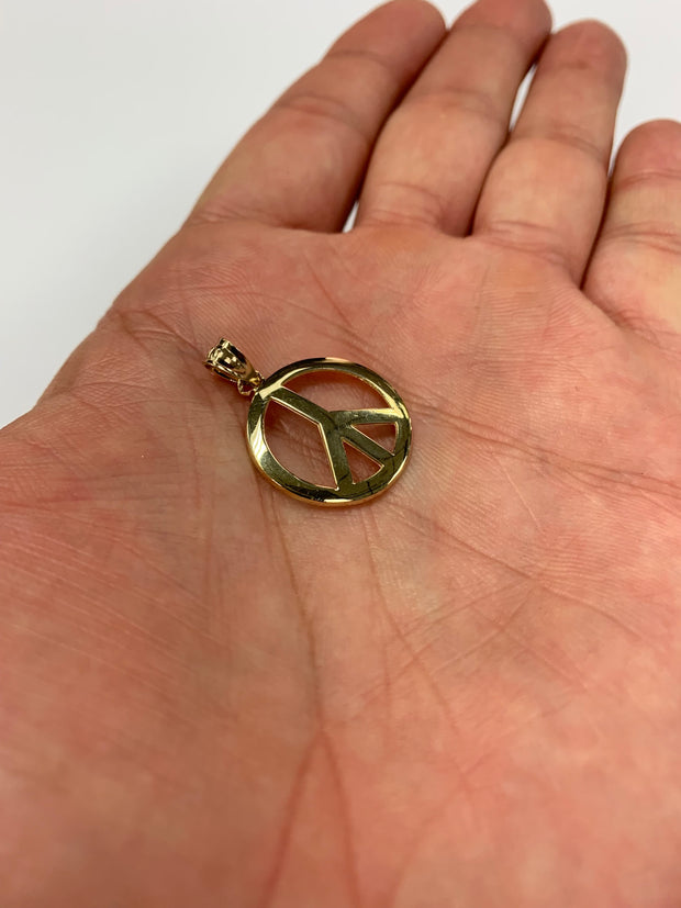 14K Gold Good Vibes Peace Sign Charm Pendant