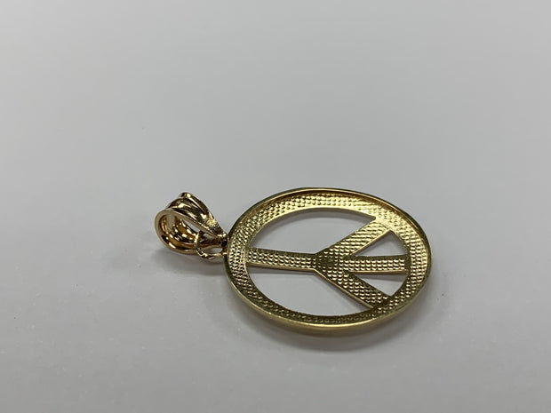 14K Gold Good Vibes Peace Sign Charm Pendant