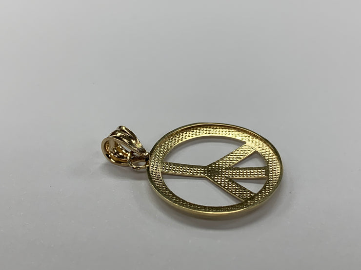 14K Gold Good Vibes Peace Sign Charm Pendant