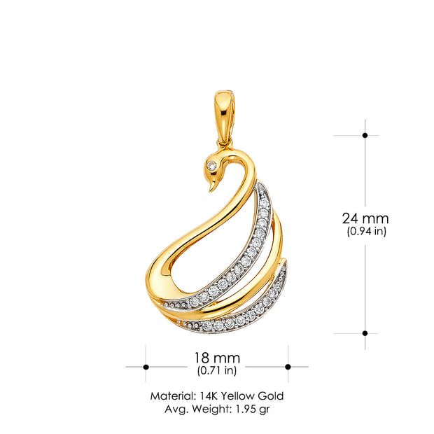 14K Gold CZ Swan Charm Pendant