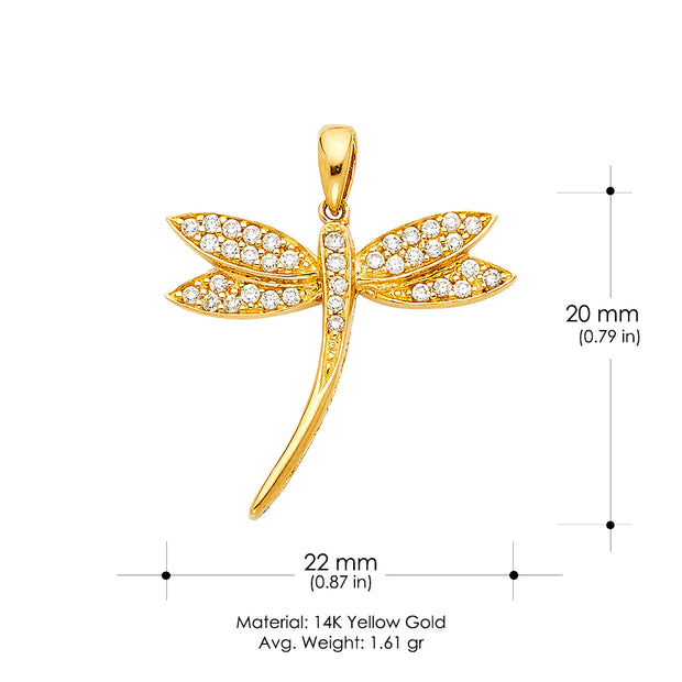 14K Gold CZ Dragonfly Charm Pendant