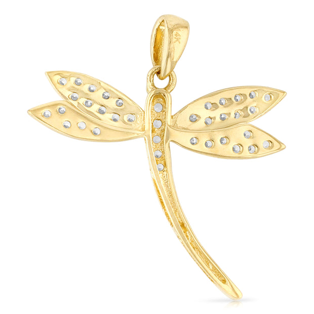 14K Gold CZ Dragonfly Charm Pendant