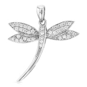 14K Gold CZ Dragonfly Charm Pendant