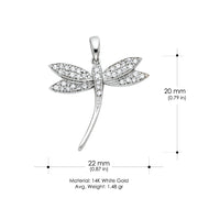 14K Gold CZ Dragonfly Charm Pendant
