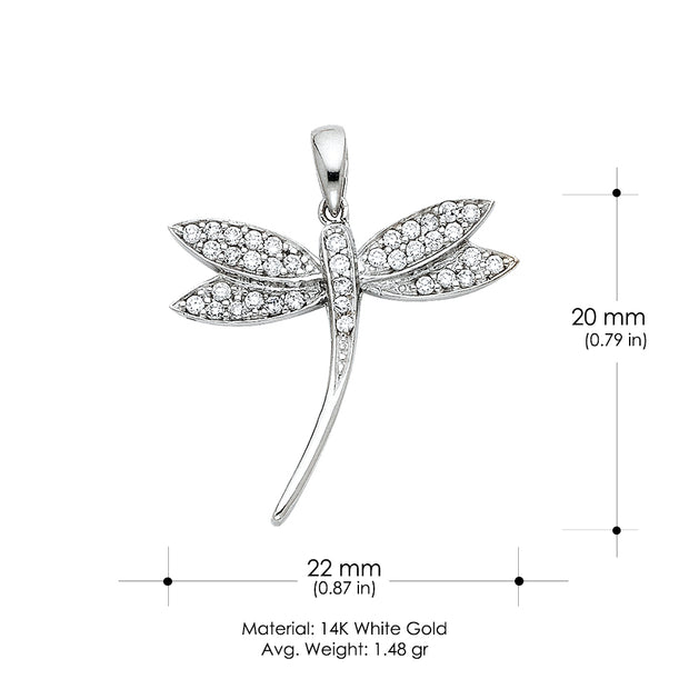 14K Gold CZ Dragonfly Charm Pendant