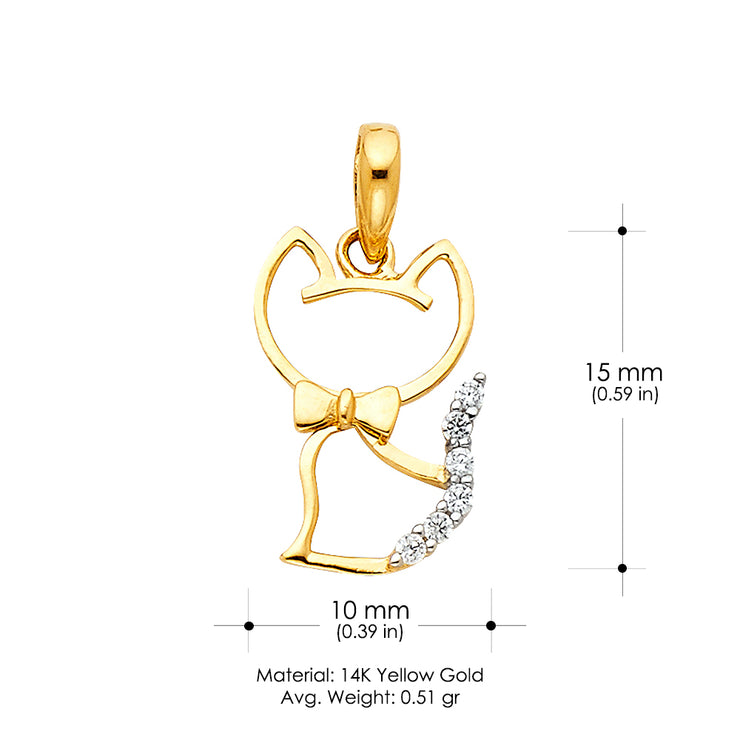 14K Gold CZ Cat Charm Pendant