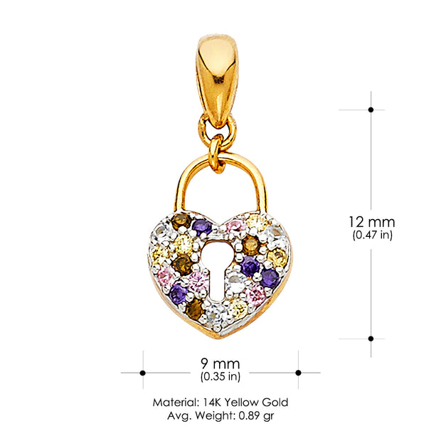 14K Gold CZ Multi Lock Charm Pendant