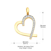 14K Gold CZ Heart Charm Pendant