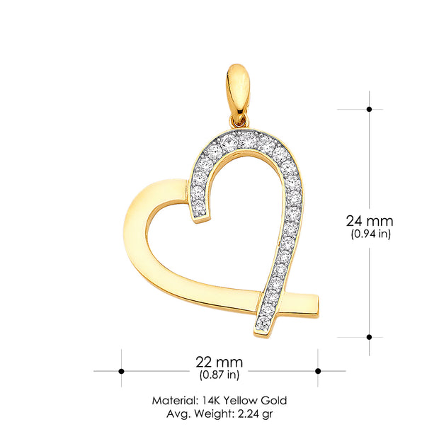 14K Gold CZ Heart Charm Pendant