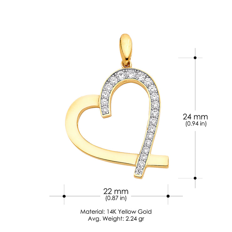 14K Gold CZ Heart Charm Pendant