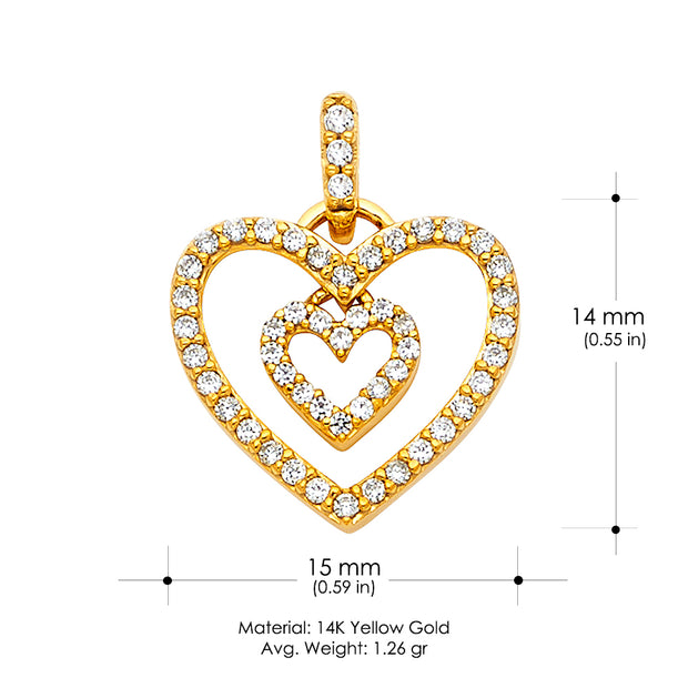 14K Gold CZ Heart Charm Pendant