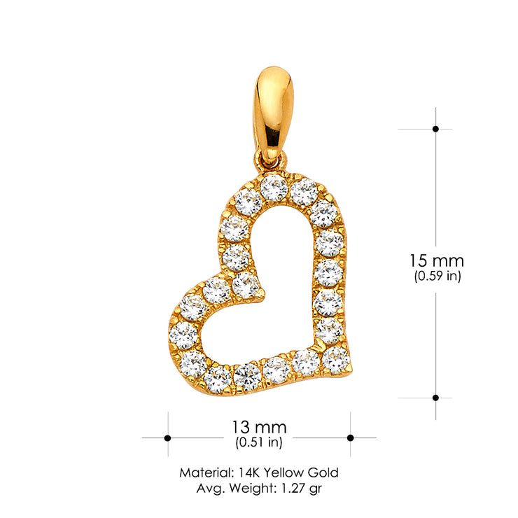 14K Gold CZ Heart Charm Pendant