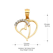 14K Gold CZ Heart Charm Pendant